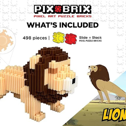 Pix Brix - Wild Kratts Toy Pixel Art Kit - Lion, 498 Pieces - Patented Slide + Stack Pixel Puzzle Building Bricks, Build & Collect Wild Kratts Animals - Stem Toys, Ages 6 Plus