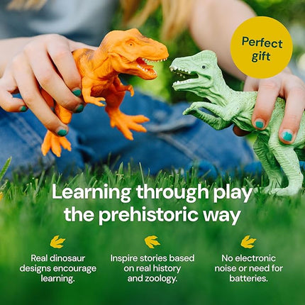 PLAYVIBE Dinosaur Toys - 12 Realistic 7-Inch Models, Multi-Color, Metal Storage Box - Dinosaur Figures & Action Figures for Kids Ages 3-7