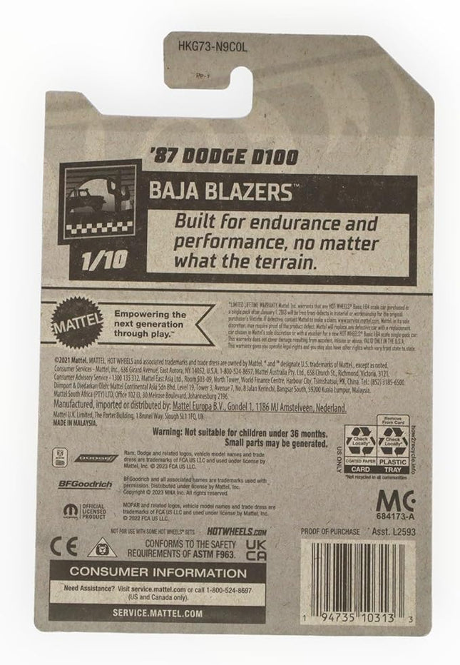 Hot Wheels '87 Dodge D100, Baja Blazers 1/10 [Pink] 181/250