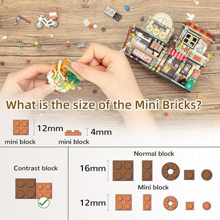 Street View Noodle Shop Mini Building Blocks, MOC Creative Building Toys Model Set for Girls 7-9 Years Old, 870 PCS Simulation Architecture Construction Toy, Gift Idea for Kids Adults