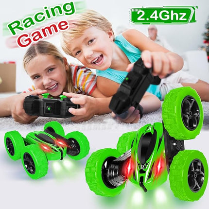 FREE TO FLY Remote Control Car for Boys 8-12: 2.4Ghz Electric Rechargeable Race Stunt Cars Double Sided 360 Rolling Rotating Rotation with Led Headlights