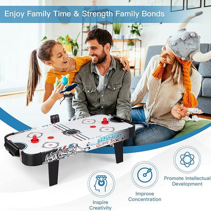 GYMAX Air Hockey Table, 42” Table Top Air Hockey with 2 Pucks, 2 Pushers, LED Scoreboard, Mini Air Hockey Arcade Table for Kids Adults, Game Room, Dorm Room, Club, Family Recreation Game