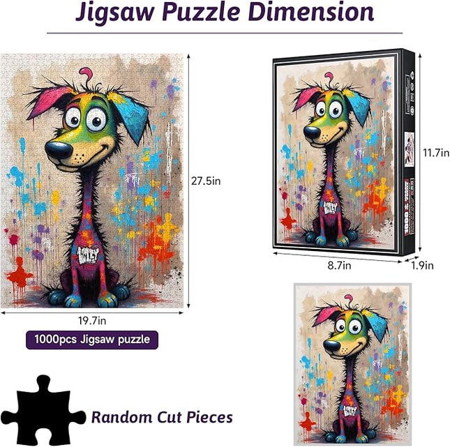1000pcs Jigsaw Puzzles - Cartoon Dog Jigsaw Puzzles for Adults, Waterproof & Scratch-Resistant Paper Puzzle, Vibrant Cartoon Dog Design, Perfect DIY Decor & Brain-Teasing Challenge
