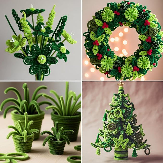 Caydo 200 Pieces Green Pipe Cleaners,Thick Fluffy Chenille Stems, Pipe Cleaner Crafts for Arts & Crafts, Perfect for Making Animals, Flowers, and St. Patrick's Day Decorations