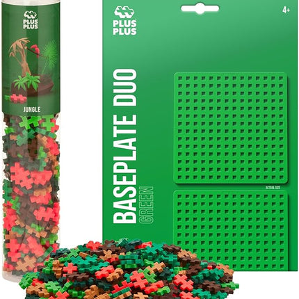 PLUS PLUS 240 Piece Interlocking Building Blocks for Kids, Open Ended Connecting Toys, STEM Bin Mini Manipulatives - Jungle Mix Play Tube & Baseplate