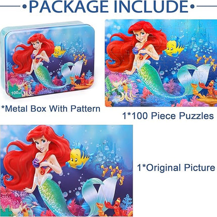 LELEMON Pretty Puzzles for Kids Ages 4-6,100 Piece Puzzles for Kids Ages 4-8,Educational Jigsaw Puzzles in a Metal Box,Childrens 100 Piece Puzzle Games Puzzle Toys for Girls and Boys