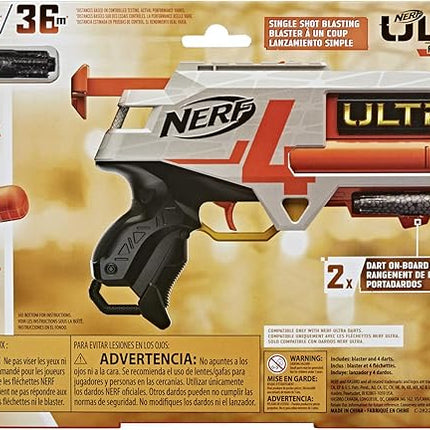 Nerf Ultra Four Dart Blaster - 4 Ultra Darts, Single-Shot Blasting, 2-Dart Storage - Compatible Only Ultra Darts