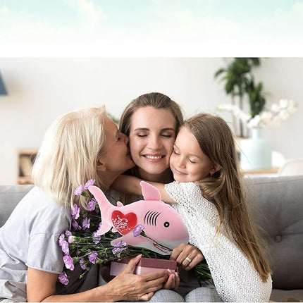 DolliBu I Love You Valentine Plush Pink Shark - Cute Stuffed Animal with Red Heart and Name Personalization Gift for Valentines Day, Birthday, Anniversary, Romantic Date - 12 Inches