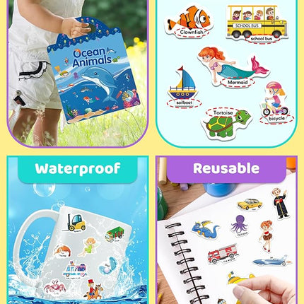 Benresive Reusable Sticker Books for Kids 2-4, Sticker Books for Toddlers 1-3 2-4, Toddler Travel Toys Activities Crafts Gifts - Ocean Animals, Fairy and Vehicle