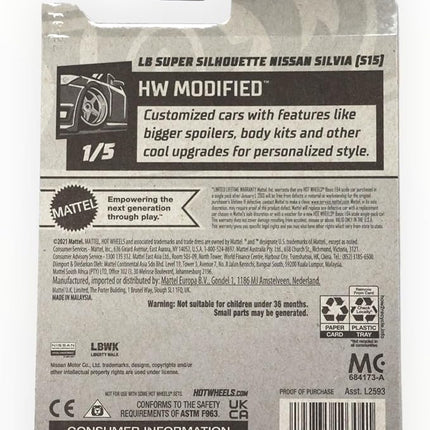 Hot Wheels - LB Super Silhouette Nissan Silvia (S15) - HW Modified 1/5 - Black - 2023 - Mint/NrMint Ships Bubble Wrapped in a Sized Box