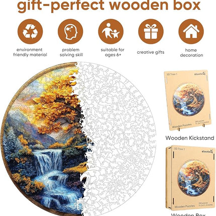Puzzles for Adults, Tree of Life Waterfall River Wooden Jigsaw Puzzles 200 Pieces Unique Shape Adult Puzzles, Irregular Wood Creative Gift for Adults Family Game(11.2x11.2 in)