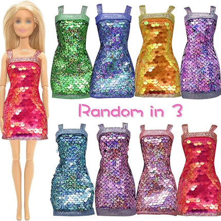 20 Pcs Doll Clothes and Accessories Handmade 3 Sequins Dresses 4 Fashion Dresses 3 Tops and Pants Casual Outfits 10 Shoes for 11.5 inch Girl Dolls in Random