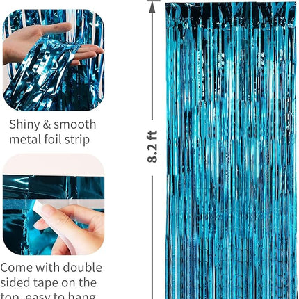 2 Pack Baby Blue Foil Fringe Curtains Door Streamers Party Decorations 3.3 x 8.2 ft, Tinsel Curtain Fringe Backdrop for Parties, Door Fringe Birthday Streamers, Photo Booth Backdrops, Party Decor
