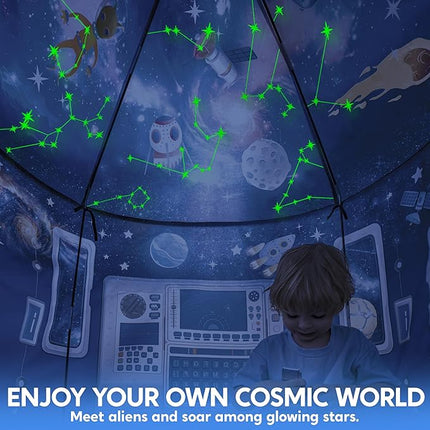 JOYIN Rocket Ship Play Tent for Kids – Glow-in-The-Dark Space Tent with Starry, Astronaut Spaceship Foldable Playhouse for Boys & Girls, Indoor Outdoor Kids Pop-up Play House, Toddler Birthday Toy