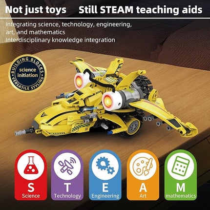 STEM Building Toys for Kids 6-14，5-in-1 Remote & App Controlled Construction Bumblebee Warrior/Powerful Iron Hand/Bulldozer/Hornet Jet/Tracked Vehicle，673 Pcs Building Blocks Set for Boys Girls