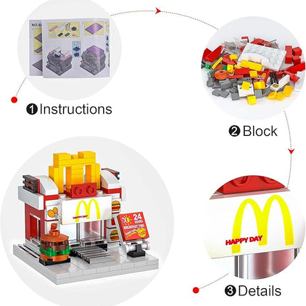 8 Packs Mini City Shop Street View Building Blocks Kit,MOC Construction Creative Educational Kit with Hair Salon & Café Store,Girls Boys Dream Toy Set,Christmas Birthday Party Favors for Kids