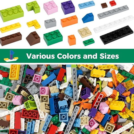 1100 Pieces Building Blocks, Compatible with All Major Brands, Classic Bulk Blocks, Includes Wheels, Door, Window, Street Lights