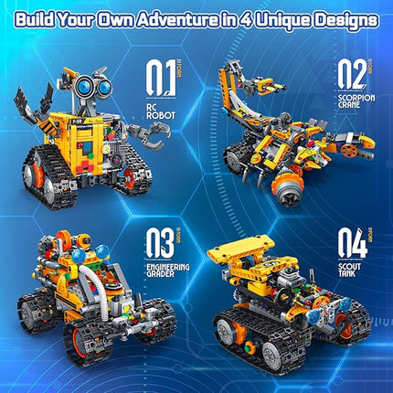 Robot Building Kit for Kids and Adults, 4-in-1 Rechargeable RC Robotics Kit with Remote & App Control, STEM Coding Toys & Science Projects, Birthday Gifts for Boys Ages 8-12+ (588 Pcs)