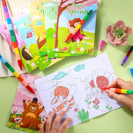 BenLouis 24 Pcs Spring Mini Coloring Books Kids Easter Party Favors Small Activity Books Bulk for Kids Spring Butterfly Flower Bee Birthday Goodie Bags Stuffers Return Gifts Classroom Travel