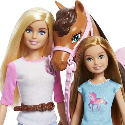 Barbie - Stacie Sisters on Horse Playset with Horse and Saddle of 2, with Riding Suits, Toy and Gift for Children 3+ Years, GXD65.