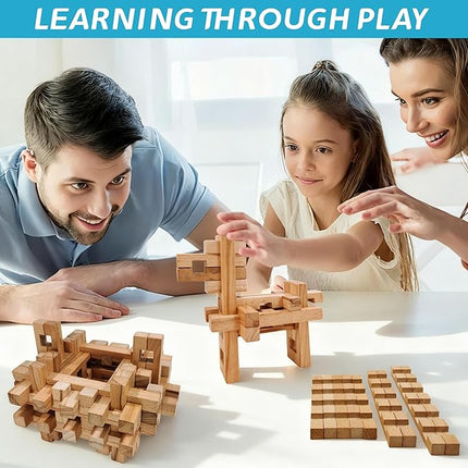 15 in 1 Educational Wooden Building Blocks - Assembled into 15+ Various Shapes, STEM Toys Gift for Kids and Classroom, DIY Building Toys for Ages 5+ Teens Adults - 42 Pcs