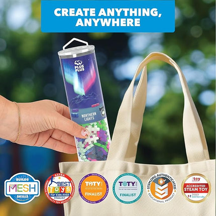 PLUS PLUS 240 Piece Interlocking Building Blocks for Kids, Open Ended Connecting Toys, STEM Bin Classroom Mini Manipulatives - Northern Lights Mix Play Tube