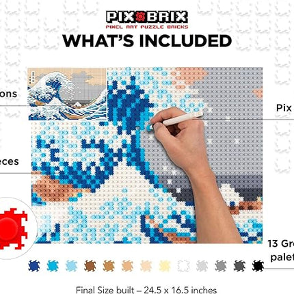 Pix Brix Pixel Art Puzzle Bricks - The Great Wave Off Kanagawa Pixel Puzzle, 4,187 Pieces - Patented Colorful Building Bricks to Recreate This Famous Print, Create Builds Without Water, Iron or Glue