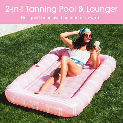 FUNBOY Tanning Pool Lounger Float, XL 72'' x 48'' Pool Float with Custom Pillow and Large Cup Holder, Perfect for Pool or Backyard.