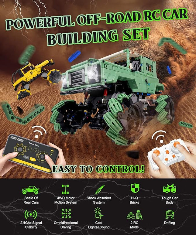 Off-Road Car Building Kits with Remote Control for Adults,Technic Pickup Truck Building Blocks Toys,STEM Engineering Gift for Mens,Boys,Kids-1670PCS(Military Green)