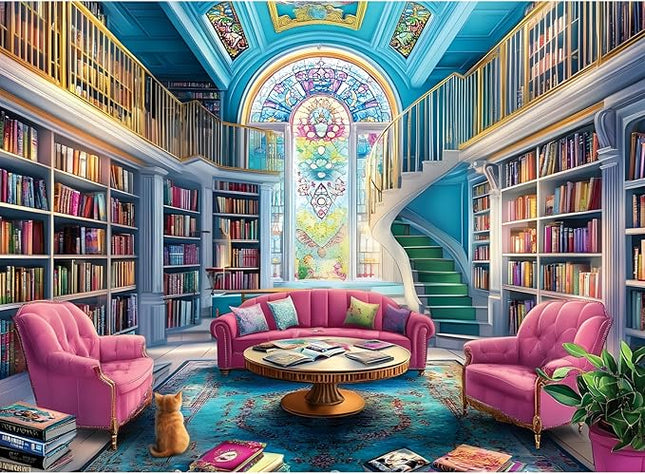 500 Piece Puzzle for Adults, Unique Bookstore Puzzles for Adults 500 Pieces, Colorful Library Bookshelf Jigsaw Puzzles 500 Pieces, Family Challenging Puzzle Game Great Gift Idea 20.5 * 15 in