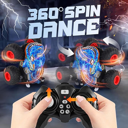 BEZGAR Monster Truck Toys - Remote Control Monster Truck with Light & Music, Dinosaur Truck for Kids, 1:20 Scale RC Truck with 360° Spins and Drifting, Remote Control Car for Boys 4-7 BlueShark