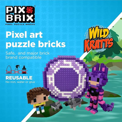 Pix Brix - Wild Kratts Toys Pixel Art Kit - Grey Wolf, 1278 Pieces - Patented Slide + Stack Pixel Puzzle Building Bricks, Build & Collect Wild Kratts Animals - Stem Toys, Ages 6 Plus