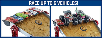 Hot Wheels Monster Trucks Playset, Toy Truck & Car, Down Hill Race & Go with 1:64 Scale Bone Shaker & 1:64 Scale Vehicle