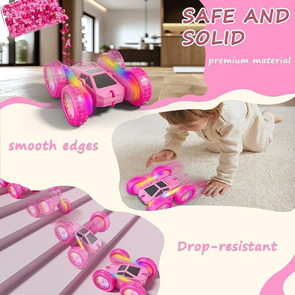 RC Stunt Car, Rmote Control Car for Gilrs, Double-Sided RC Crawler with 4 USB-C Batteries, 360° Rotating Drift Car, 2.4GHz Truck Toy for Kids 4-8+ Years