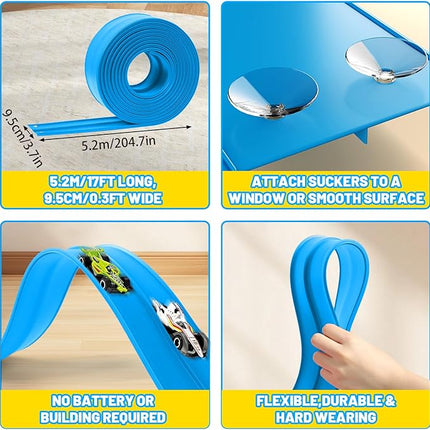 Ancaixin Flexible Race Track 17Ft Toys for Kids, Car Track with 4 Small Racecars Compatible with Hot Wheels and Diecast 1/64th Cars, Rolls Up Portable Racetrack, Birthday Gifts for Boys Girls Ages 3+