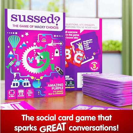 SUSSED Wacky ‘What Would You Do’ Card Game - Fun Boo Basket Stuffer for Girls, Boys & Kids - Builds Social Skills & Confidence - Purple Pack: Dragons, Space & Magic