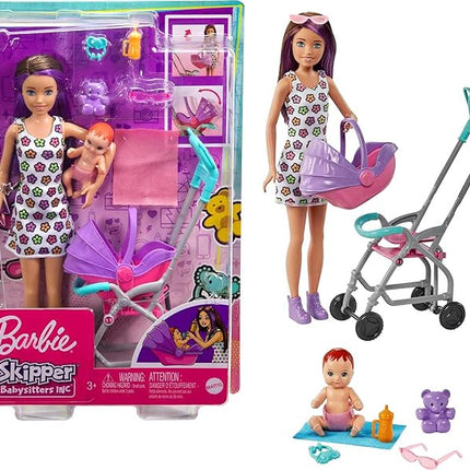 Barbie Skipper Babysitters, Inc. Playset with Skipper Babysitter Doll (Brunette), Stroller, Baby Doll & 5 Accessories, Toy for 3 Year Olds & Up