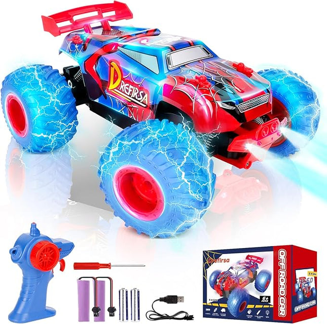 1:18 Spider Remote Control Car for Boys Age 6-12, 20Mph All Terrian Remote Control Monster Truck with Colorful Bodylight, Headlight and High Torque Motor, Birthday Toy Gift for RC Beginners
