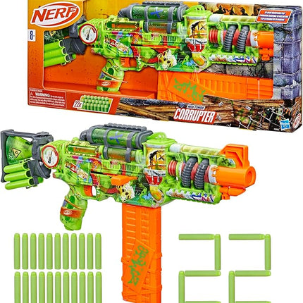 Nerf Zombie Corrupter Dart Blaster, 22 Nerf Elite Darts, 18 Dart Clip, Dart Storage, Bolt Action, Outdoor Games, Ages 8+
