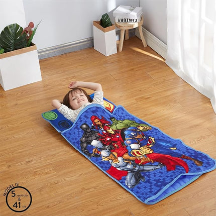 Super Soft Plush Toddler Quilted Nap Mat with Built in Blanket and Pillow