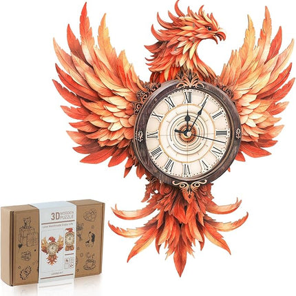 3D Wooden Puzzles for Adults, 3D Puzzle Fire Phoenix Clock Kit (with Pendulum), 3D Puzzles for Adults Teens Home Wall Decor Clock Puzzle Gifts for Adult