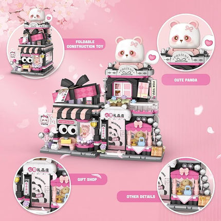 Street View Gift Shop Mini Building Blocks, MOC Creative Building Toys Cute Panda Animals Building Set for Girls 6-12, Simulation Architecture Construction Toy, Gift Idea for Kids Adults (938 PCS)
