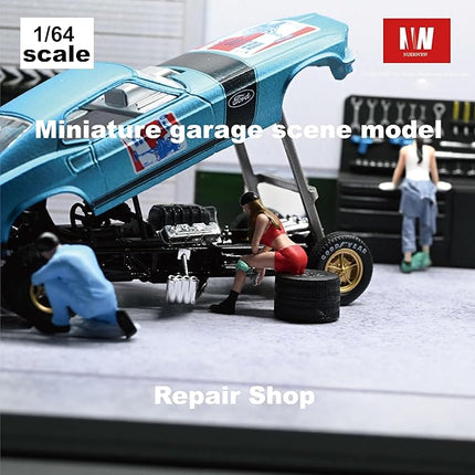 Display Case for Hot Wheels,Diorama 1/64 Scale Car Garage Model with LED Lights and Acrylic Cover, Stackable Car Parking Lot Model,Diecast Car Display Case(Repair Shop)