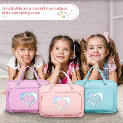 Carrying Case Compatible with Barbie Dolls 12-Inch, Storage Organizer with Handle Holds up to 6 Dolls,Multiple Pockets for Accessories,Toy Storage Box, Pink,Bag Only