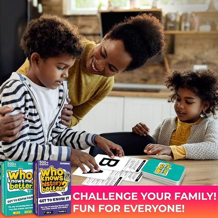 QUOKKA Who Knows Better? - Set 4 in 1 - Family Card Trivia Game | Fun Learning & Educational Questions for Families | Suitable for Boys & Girls