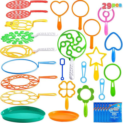 JOYIN 29 Pcs Big Bubble Wands Set, Giant Bubble Wand Bulk with Tray for Kids Outside Blowing, Toys for Summer Easter Party Favor Birthday Toddlers