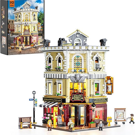 Funwhole Antique-Store Lighting Building-Bricks Set - City Town Corner Collectibles Shop LED Light Modular Building Model Set 2847 Pcs for Adults and Teen