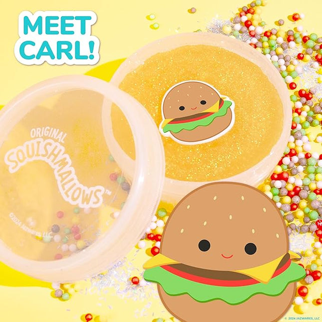 Original Squishmallows Glitter Carl The Burger Charm, Vanilla-Scented Slime, 3 Slime Add-Ins, Pre-Made Sludge Toy for Kids, Great 6 Year Old Toys