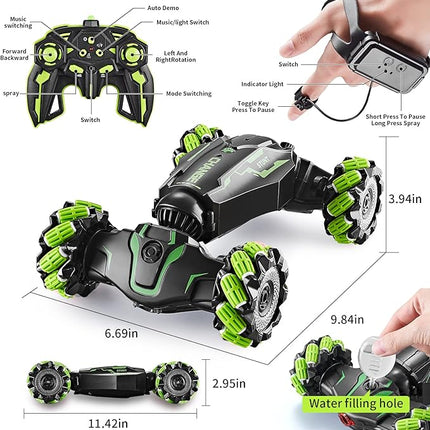 4WD Remote Control Gesture Sensor Car,Hand Controlled RC Stunt Car,Double-Sided Vehicle 360° Rotation with Light and Music Spray, Watch Toy Cars for Boys & Girls Birthday