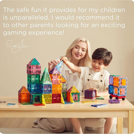 KUB 121 Pcs Magnetic Tiles Creative Toys, 3D Building Magnet Blocks Set, STEM Educational Kids Gifts for Boys Girls Over 3 Years Old, Montessori Preschool Learning